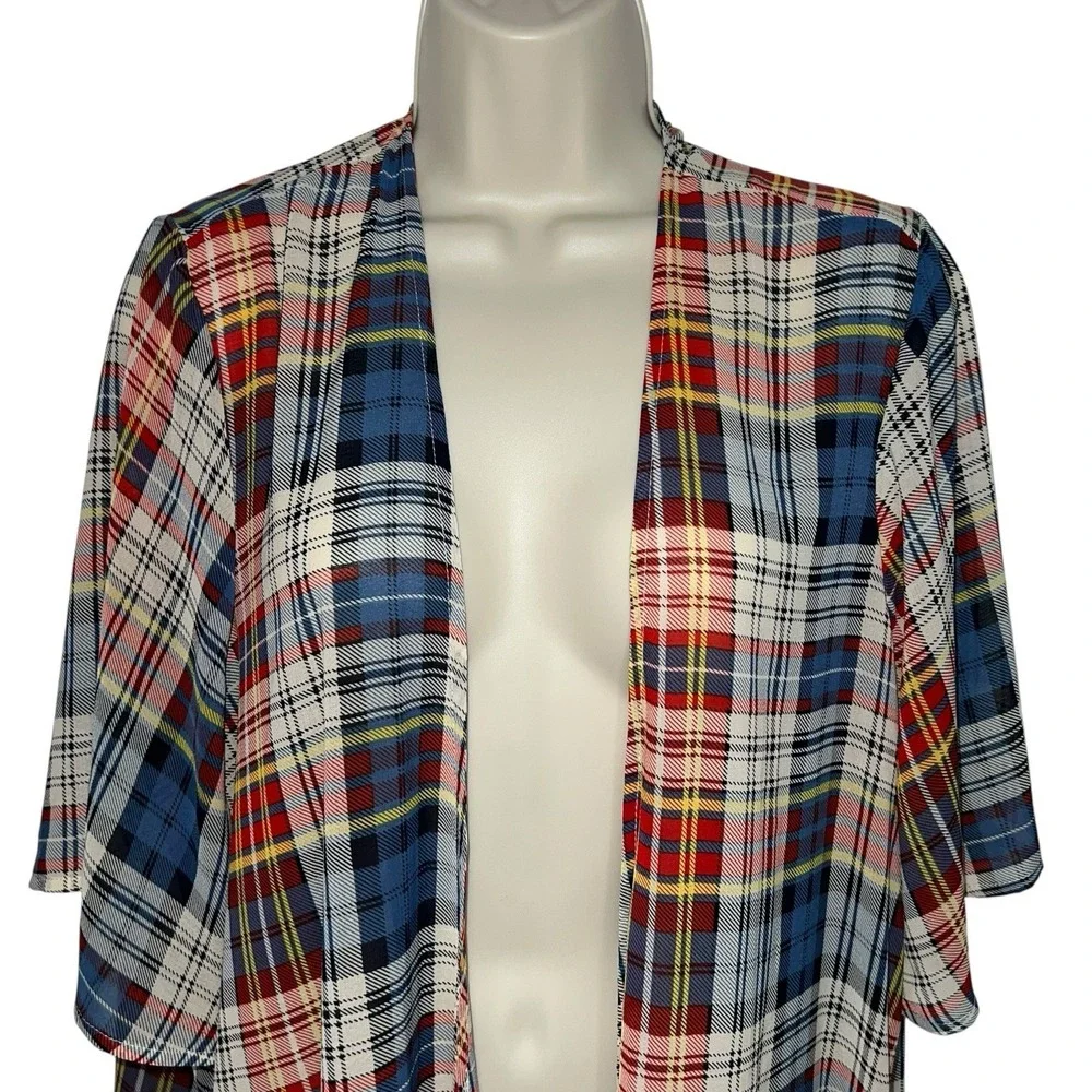 Torrid Sheer Plaid Kimono Cardigan Open Front Duster Plus‎ Size 00/M/L  Blue Red